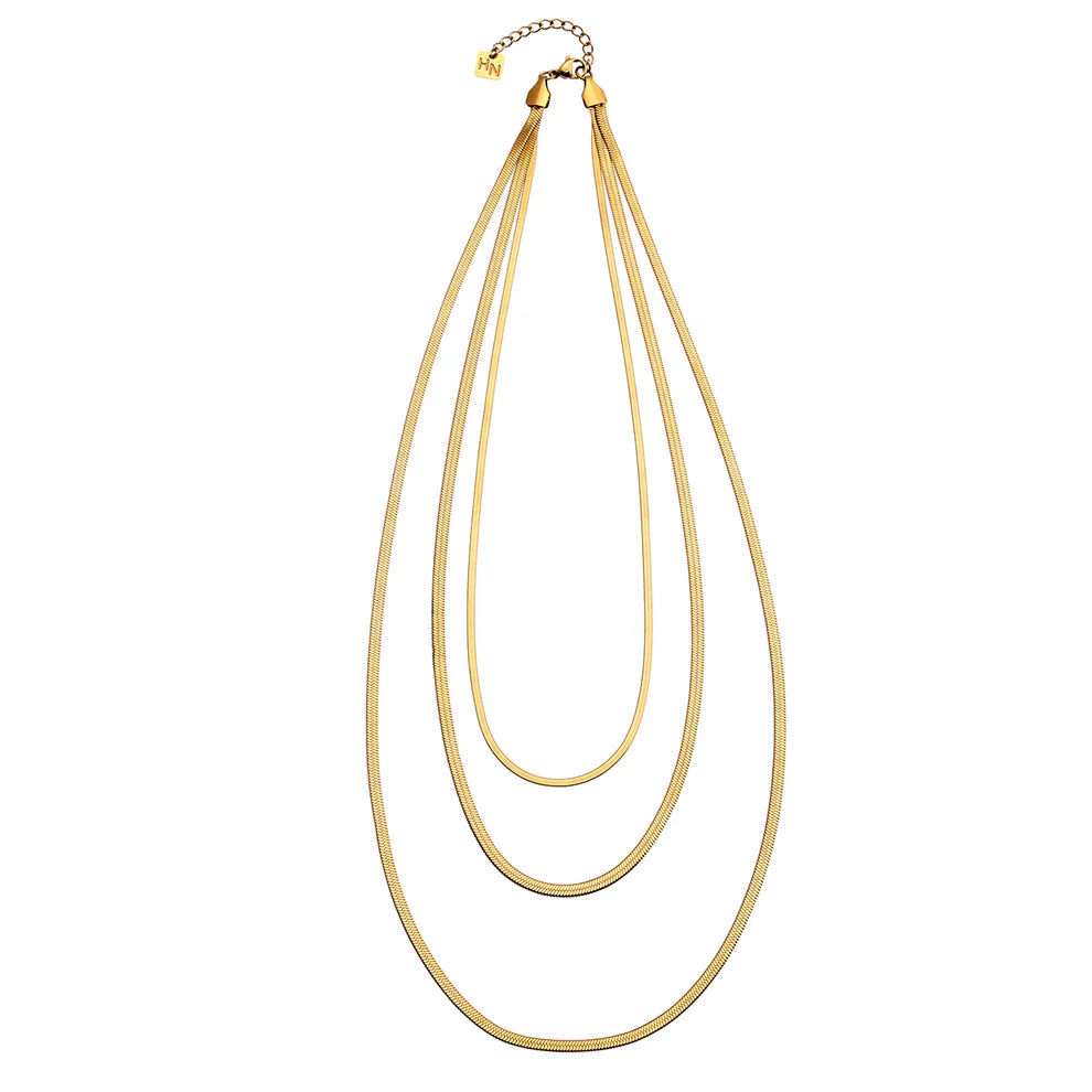 Elevate your style with the Hackney Nine Nala - Gold necklace. Made from a premium base metal layered in 18 karat gold and silver, this triple layered necklace features sustainable natural stone, shell, freshwater pearls, and AAA zirconia gemstones. Water-resistant and non-toxic, it's the perfect blend of classic and contemporary. And with no nickel, zinc, lead, or cadmium, it's also non-allergic and tarnish-free.