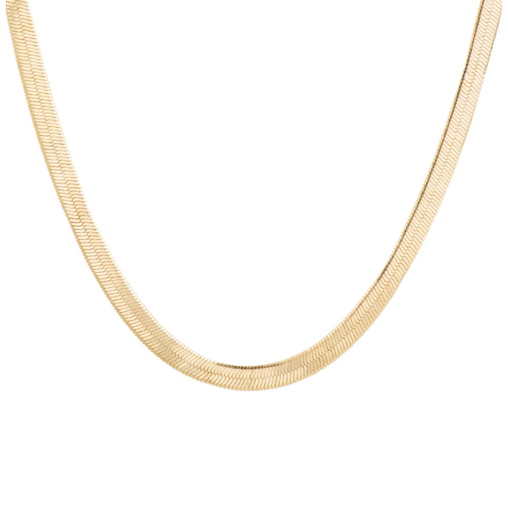 LOLO Herringbone necklace adds sophistication and sparkle to any look. Crafted with a gleaming metallic finish, its herringbone design adds a trendy and chic touch. Lightweight and durable, this necklace is perfect for everyday wear.
