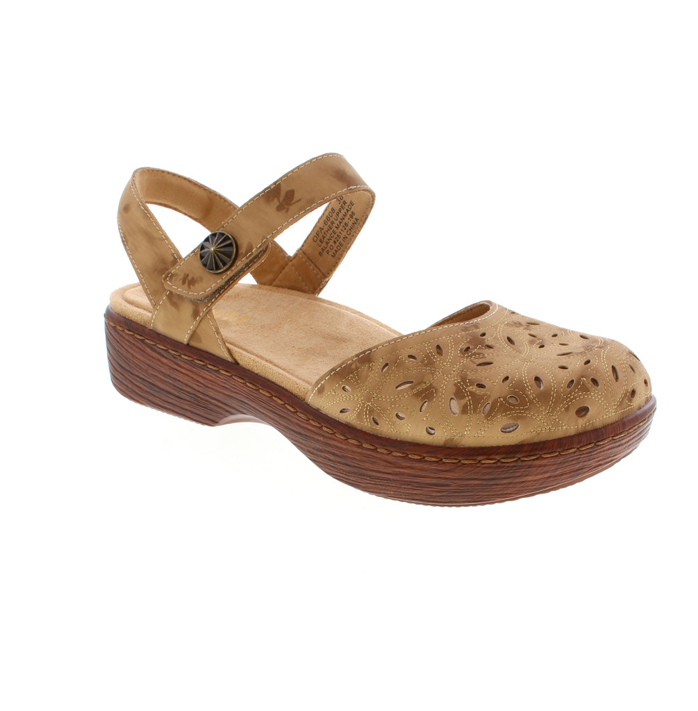 Introducing the Alegria Opal - Tan Breeze, the perfect combination of clog and sandal. Crafted with a stain-resistant leather upper and a padded sling-back strap, this twist on a classic offers both style and practicality. Complete with a slip-resistant outsole, stay comfortable and confident with every step.