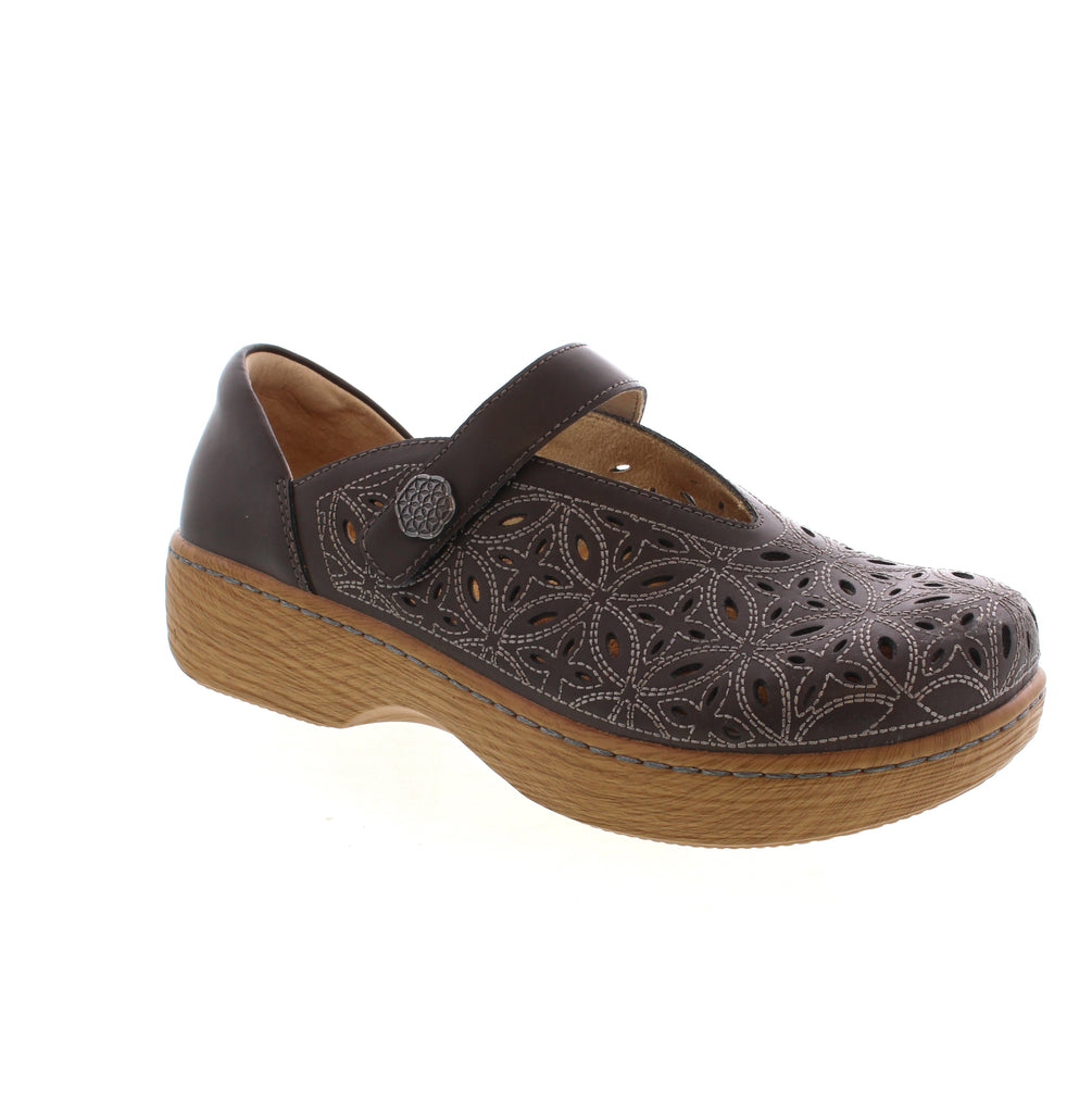Introducing the Alegria Opheliah - the ultimate combination of fashion and ease. Enjoy a stain-resistant, soft leather upper with an adjustable hook-and-loop strap and a padded inside collar. With a durable microsuede removable footbed, this shoe offers robust all-day arch support, making it the perfect choice for style and comfort.