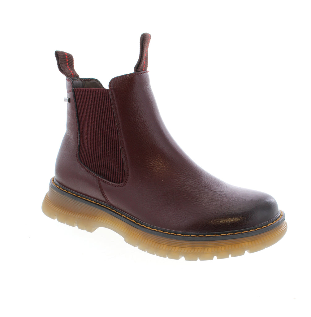 Classic Burgundy Chelsea boot from Josef Seibel with a sleek rocker bottom heel and round toe design. Features a leather upper, microfiber footbed, and foam midsole for all-day comfort in a versatile ankle height. Fits true to size with an average width and instep. The removable insole is orthotic-friendly, and the side zip entry makes getting in and out effortless. Perfect for casual everyday wear.