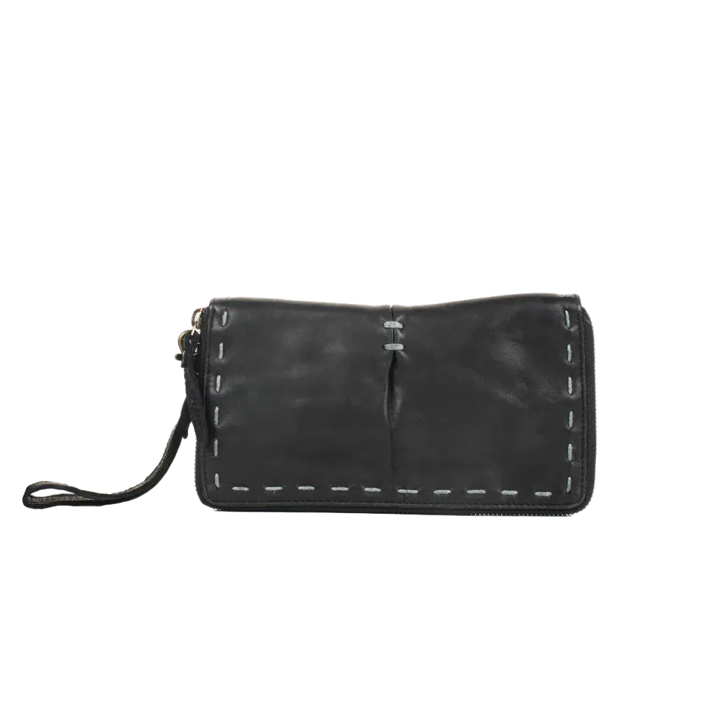Introducing the Milo Paola washed leather wallet.  With multiple card slots and two interior zipper pockets, this wallet will keep you organized. The full zipper closure and removable wristlet will keep your items secure