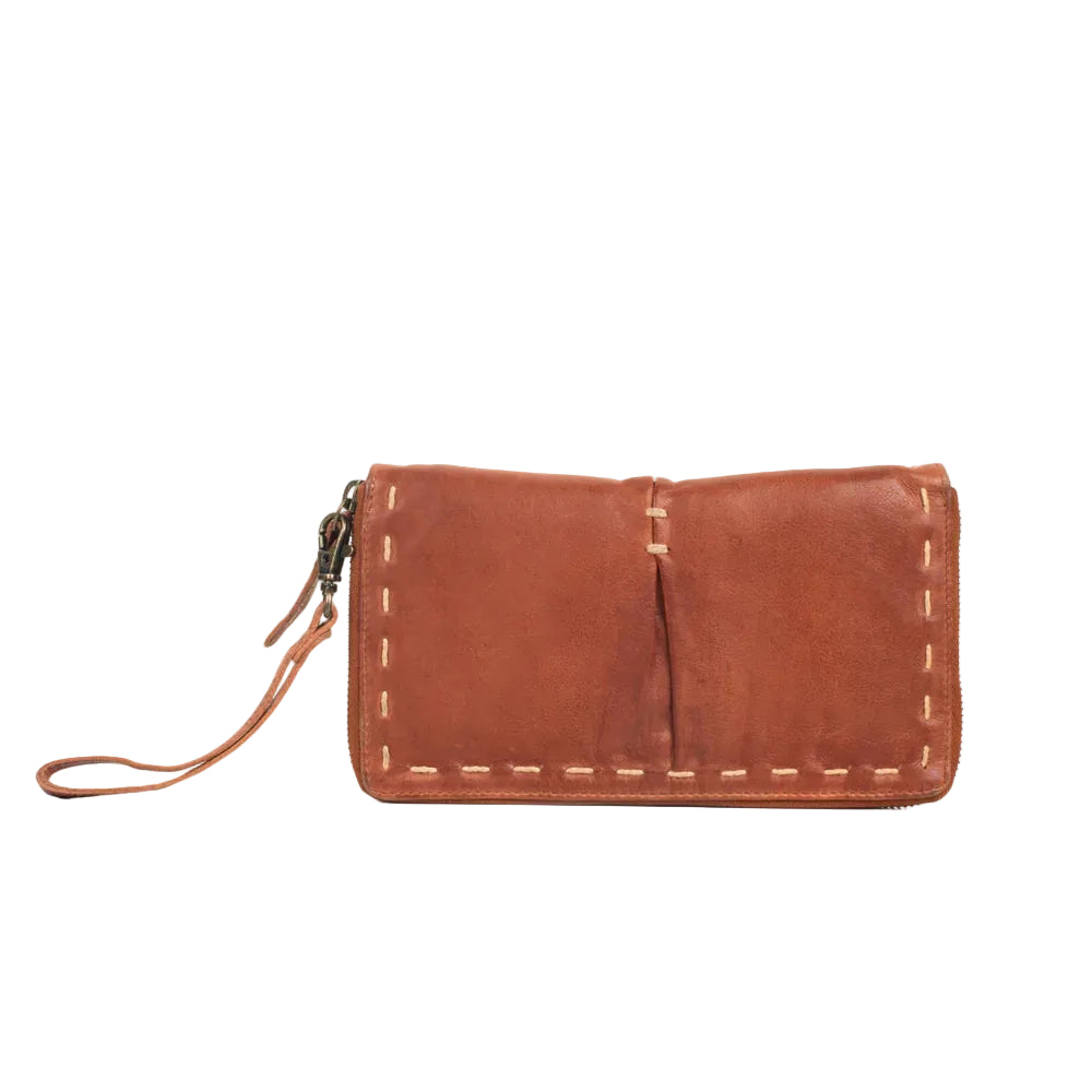 Introducing the Milo Paola washed leather wallet. With multiple card slots and two interior zipper pockets, this wallet will keep you organized. The full zipper closure and removable wristlet will keep your items secure