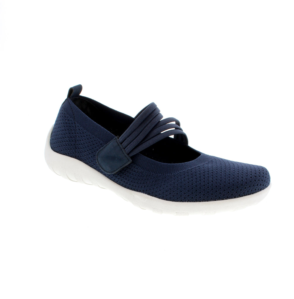 Meet your new favorite slip-on with the Remonte R3519-14 comfort that doesn't take itself too seriously. This navy flat features an elasticized upper and convenient velcro closure for grab-and-go ease, while the clean white sole keeps things fresh and versatile. The foam midsole absorbs shock with every step, and the removable microfiber insole adapts to your foot's unique needs.