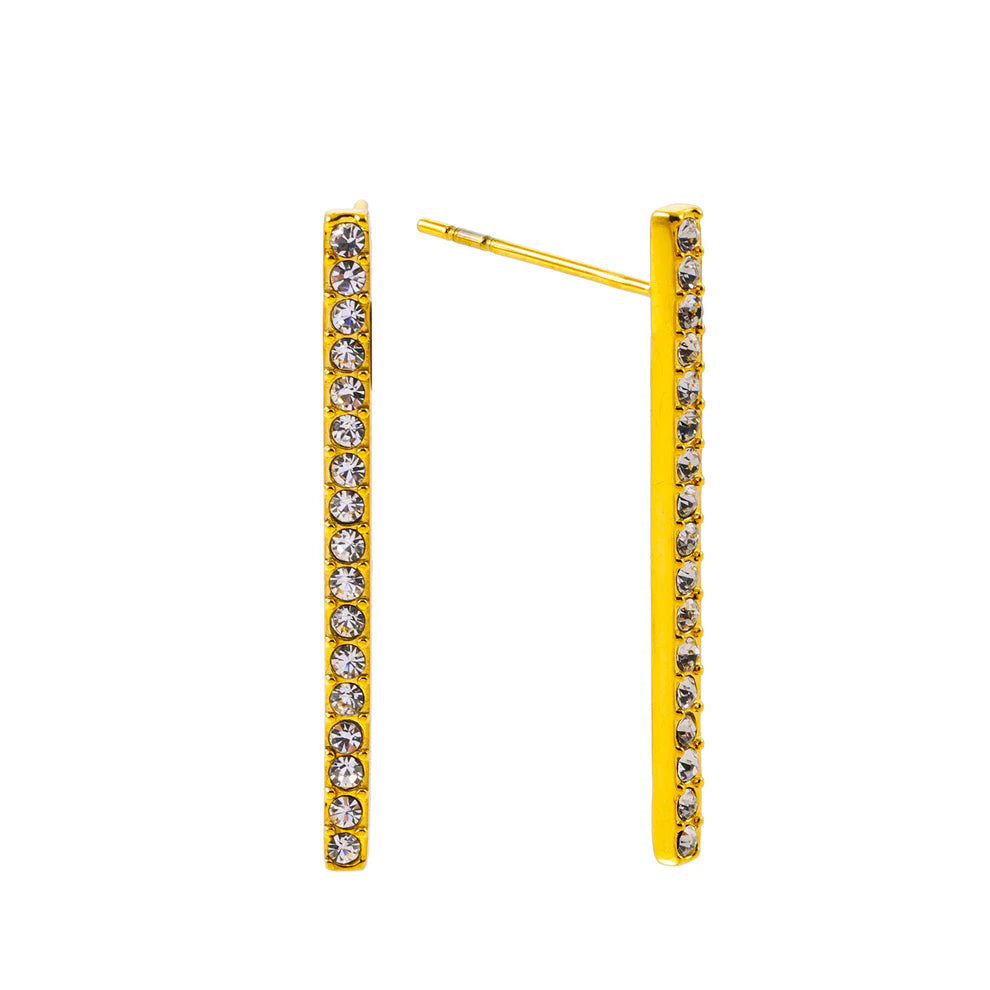 Elegant stud earrings featuring sparkling zirconia gemstones in a pavé bar design. The minimalist style offers timeless appeal with understated sophistication, making these versatile studs perfect for everyday wear or special occasions. AAA-grade zirconia provides brilliant sparkle and lasting beauty.