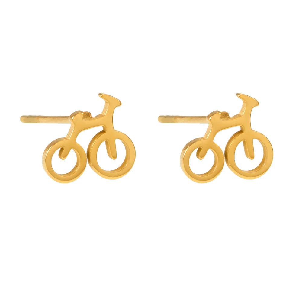 Stylishly showcase your love for cycling with the Hackney Nine Rider in Gold. These stunning stud earrings depict a sleek bicycle silhouette or a graceful bike rider in motion, embodying the spirit of freedom and adventure. A perfect gift for any cycling enthusiast or biker, these earrings make a unique and thoughtful statement.