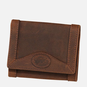 Expertly crafted, Red Wing's tri-fold wallet offers durability and style. Made with full-grain leather and quality stitching, it features three slots for six cards and a divided compartment for bills. Stay organized and timeless with this classic design.