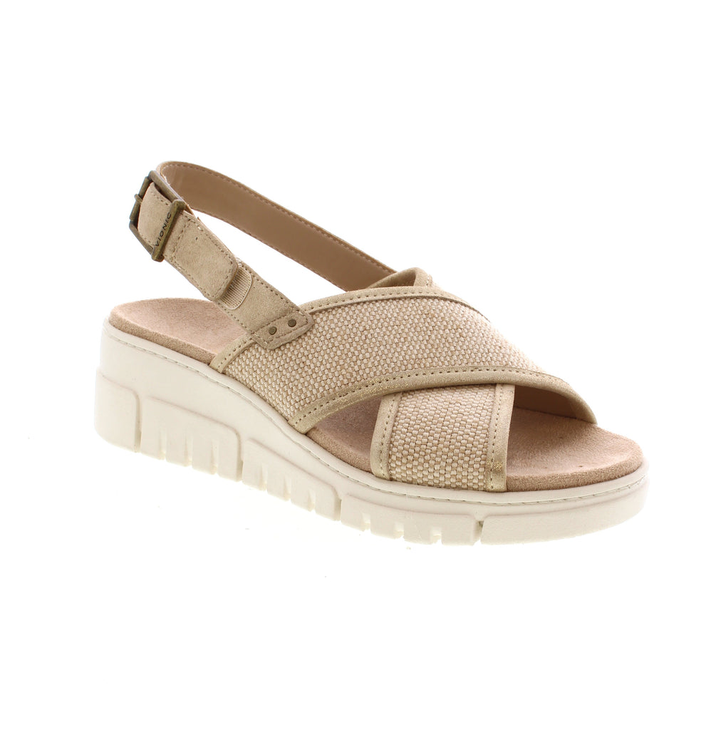 Upgrade your summer and spring wardrobe with the Vionic Uptown Sonoma sandals. Featuring a stylish woven upper, these sandals offer a comfortable and supportive fit with a velcro strap closure. The 1-2" wedge heel adds a touch of height, making them perfect for any occasion. Trust Vionic for quality and fashion.