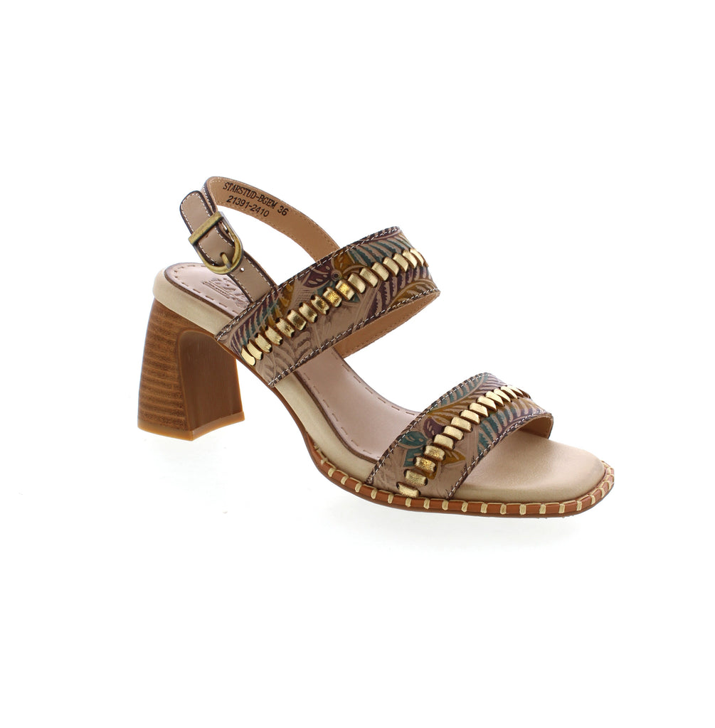 Elevate your summer style with the L'Artiste Starstud. This luxurious sandal features a rich leather upper, hand-painted details, and metallic accents for a high-end look. But it's not just about looks - the stretch gore and curved heel provide all-day comfort for every step you take.