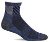 Experience unparalleled comfort with the Sockwell Planter Pacer in Denim, designed using 30% lighter yarns for a remarkably lightweight feel. Featuring Accu-fit Technology and an ergonomic heel fit, these socks provide precise support and reduce fatigue. The turn welt top and seamless toe closure enhance comfort by preventing irritation, while extended arch support and graduated compression promote circulation and stability throughout your day. 