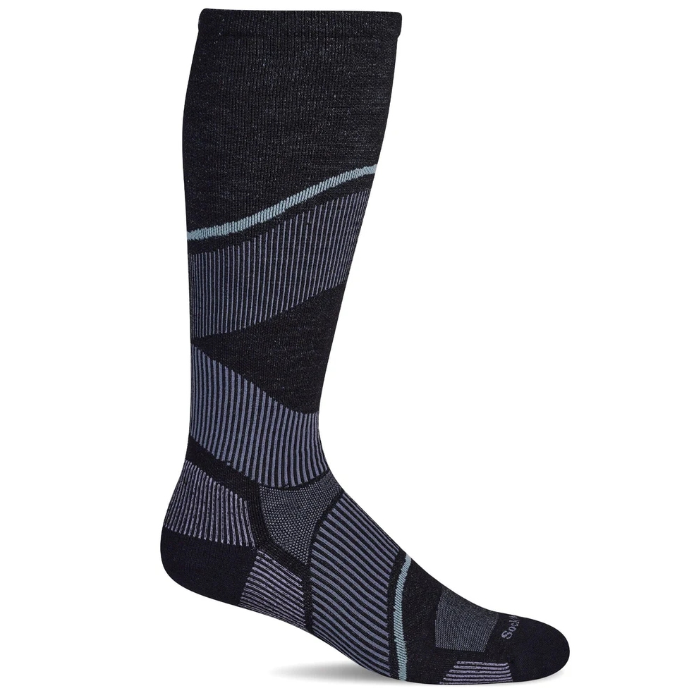 Experience unmatched support with the Sockwell Stabilizer Knee High in Black. Offering firm 20-30 mmHg compression, these socks boost circulation and reduce leg fatigue, helping you stay energized throughout the day. The ultra-light cushion sole delivers exceptional comfort without added weight, while the premium blend of 32% merino wool, 31% rayon from bamboo, 32% nylon, and 5% spandex ensures breathability, durability, and a perfect fit. Elevate your daily wear with expert compression that feels as good a