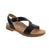 The Aetrex Tamara black sandal delivers comprehensive foot support in a versatile casual style. Its microfiber footbed features anti-bacterial and odor-control properties, paired with high arch support, pronation control, and metatarsal support. The cork and memory foam midsole provides responsive cushioning, while the leather upper and rubber outsole ensure durability. True-to-size fit accommodates narrow to medium or medium-wide feet for all-day summer comfort.