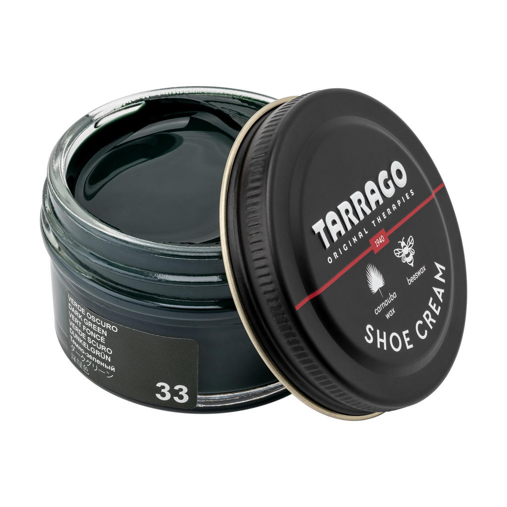 Tarrago Shoe Cream is crafted from carnauba wax and beeswax for nourishment, shine maintenance and color enhancement. This product creates lasting shine and ensures waterproof protection, nutrition and flexibility to leather, while providing full coverage.