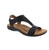The Täōs The Show sandal in black showcases a leather upper with refined contrast stitching. Dual adjustable hook-and-loop straps ensure a secure, customized fit, while the shield strap design adds distinctive style. The embossed microfiber footbed features antimicrobial protection and cooling gel padding for comfort and freshness. Flexible rubber outsoles provide durability for everyday wear.