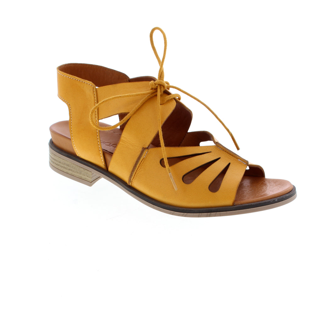 Brighten your summer with the Roamers Vienna sandal in yellow. This open-toe design features a leather upper, lining, and footbed paired with a lace-up closure for adjustable support. The foam midsole and rubber outsole absorb impact while the block heel provides a stable foundation.