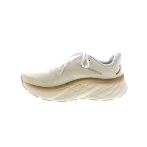 The New Balance WMORV4 sneaker utilizes Fresh Foam X, offering a plush yet stable underfoot experience. The outsole has a strategic placement of dramatic cushion zones and drastic flex zones, promoting a natural stride, while the rocker profile promotes a smooth ride. 