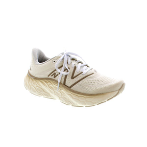 The New Balance WMORV4 sneaker utilizes Fresh Foam X, offering a plush yet stable underfoot experience. The outsole has a strategic placement of dramatic cushion zones and drastic flex zones, promoting a natural stride, while the rocker profile promotes a smooth ride. 