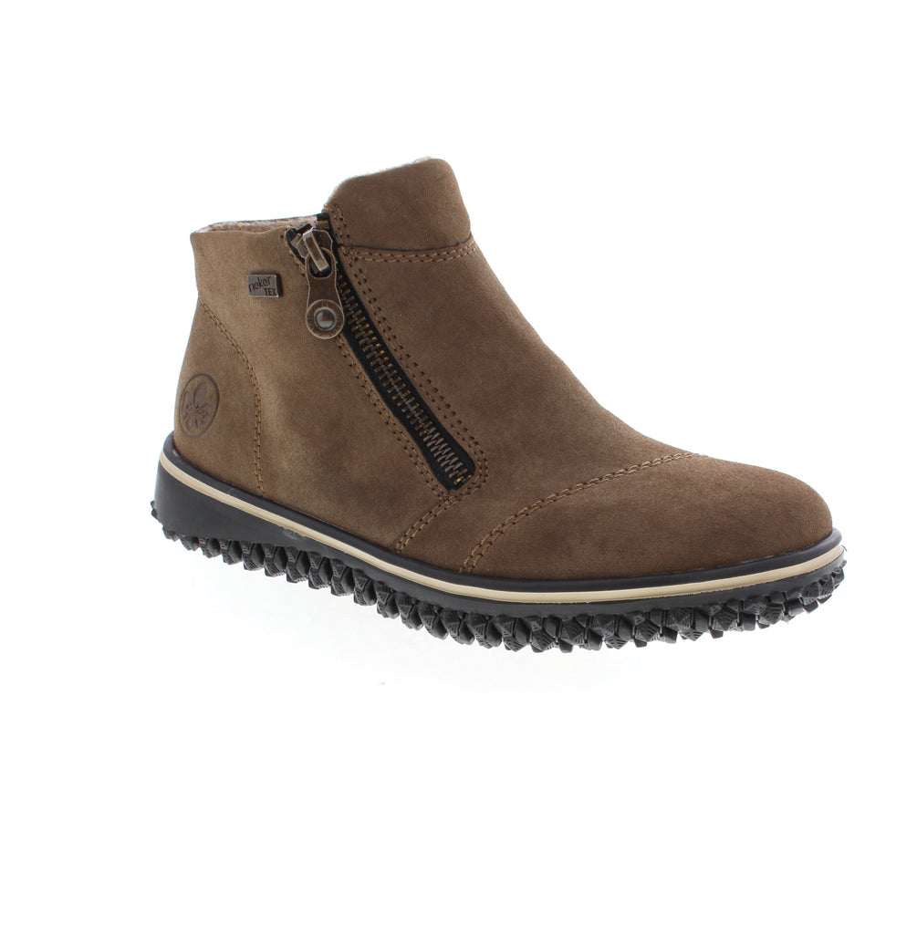 Effortless comfort meets everyday style with the Rieker Z4265-24 ankle bootie. This water-resistant nubuck design features a cozy microfiber lining and supportive foam midsole, perfect for casual outings in any season.
