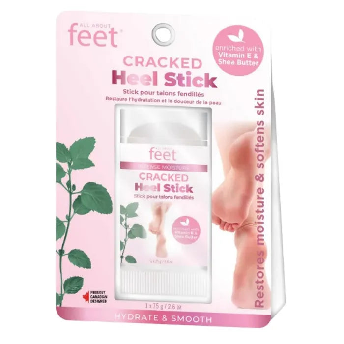 Soothe and repair dry, cracked heels with the All About Feet Cracked Heel Stick. Formulated with tea tree and eucalyptus oils, it provides deep hydration to relieve rough, tired feet. Enriched with Vitamin E and Shea Butter, this treatment softens tough skin and promotes smoother, healthier heels. Suitable for daily use, it offers effective care without harsh chemicals.