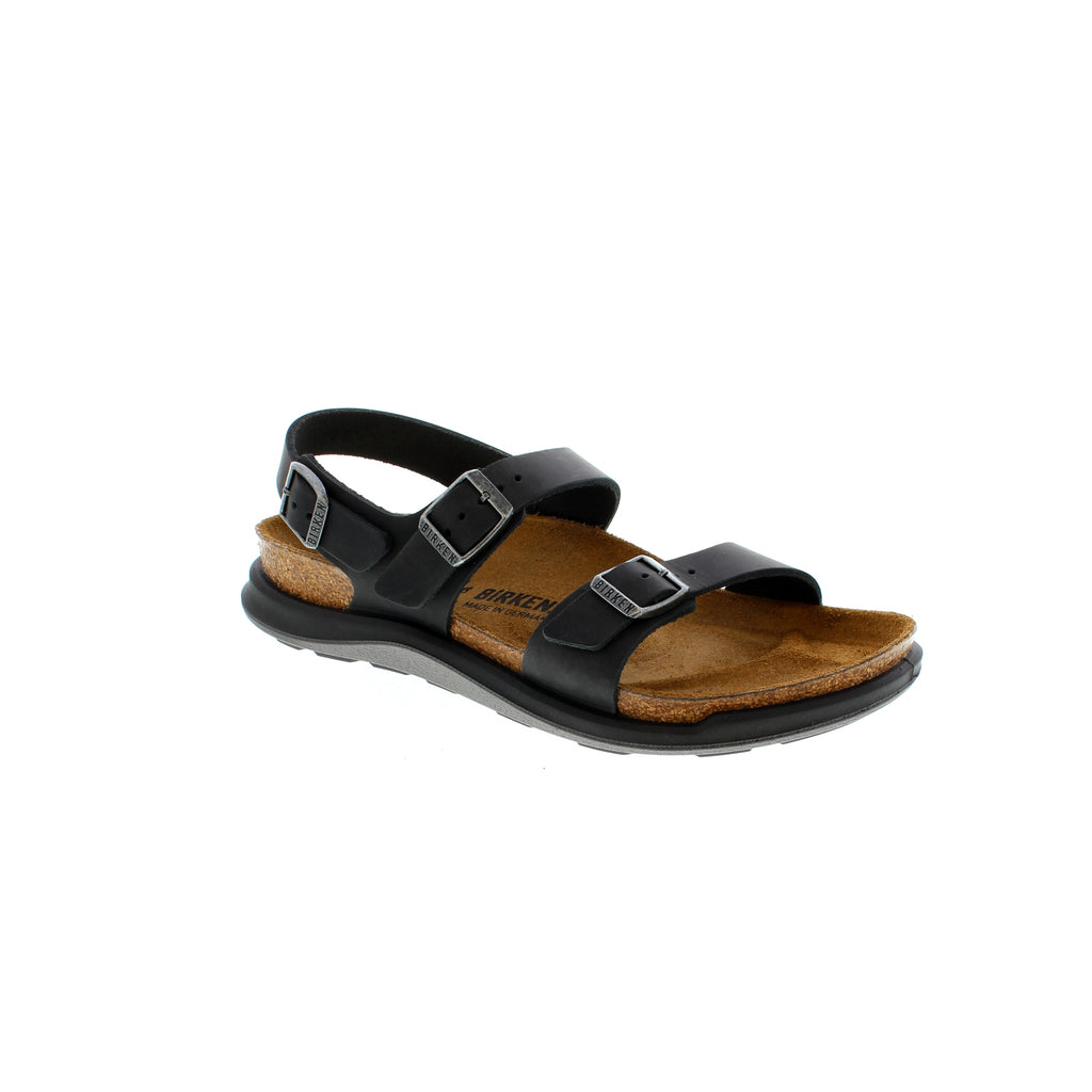 The Sonora sandal from Birkenstock is designed with an oiled leather upper, adjustable buckle closures, a back strap, a suede footbed, and a traction outsole to bring traction when needed. 