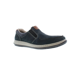 This casual slip-on walking shoe features Rieker's Antistress sole, lightweight, shock-absorbent and has plenty of toe room! With a leather upper and padded collar for added comfort, these shoes are great for everyday wear!