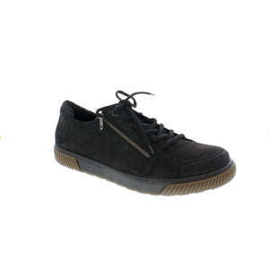 Rieker 18910-00 lace-up sneaker also features a side zipper for easy on/off. Designed with a soft insole, these practical shoes will keep you supported all day long.