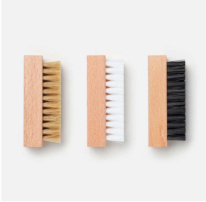This 3 pack of Premium Shoe Cleaning Brushes includes a premium hog bristle soft brush, premium medium all-purpose brush, and a premium stiff bristle brush to keep your shoes looking their best! Reshoevn8r is dedicated to a waste-free future, and 100% of the packaging used for their products is reusable and/or recyclable.