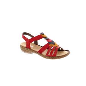 Rieker's comfort sandals feature high-quality materials, a colorful, strappy chevron-designed upper, and a microfiber footbed to relieve foot pressure - these sandals will keep your feet supported all day long! 