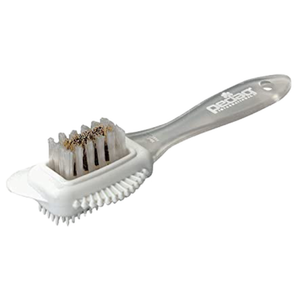 Quickly remove dust and dirt with the Pedag Special Brush. Combining nylon and brass bristles and rubber studs, this brush cares for fibres making a velvety soft appearance on your suede shoes. The cleaning edge on the outside of the shoe brush helps you clean hard-to-reach areas of the shoe, keeping them looking like the day you bought them!