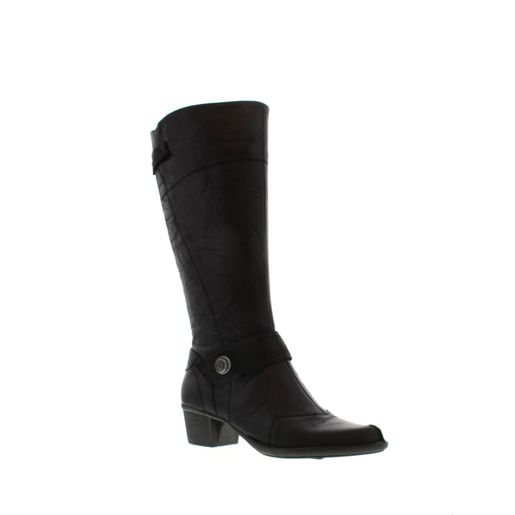 These chic tall black boots add a little flair with a decorative flap featuring a button. Pair this boot with any outfit to give it something extra!