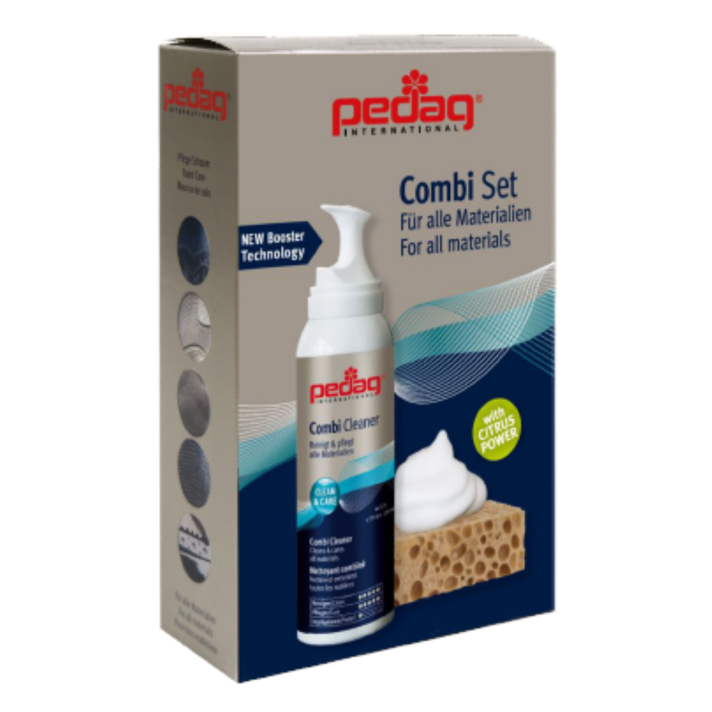 The Combi Cleaner and sponge power set refreshes color and removes salt/water-soluble stains on multiple textures such as leather, textiles and synthetic materials to keep your shoes looking their absolute best!
