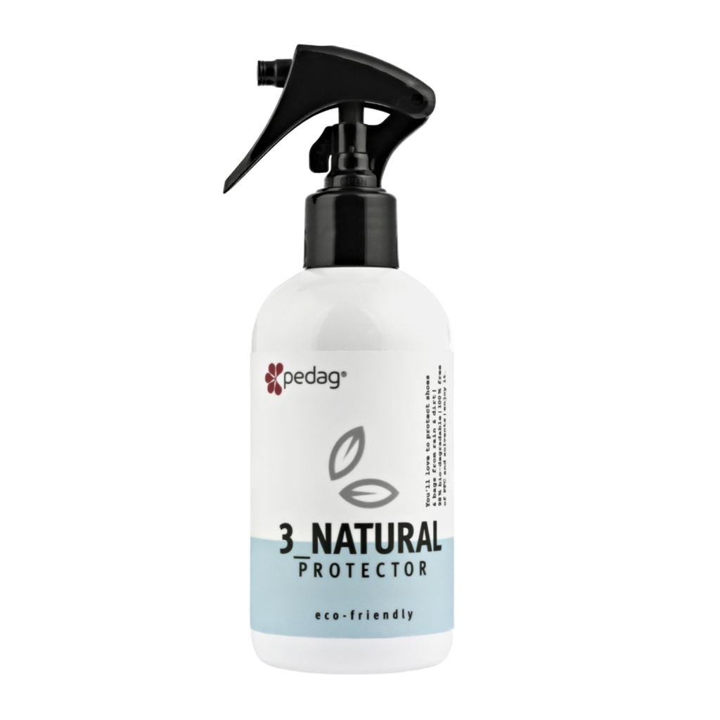 Pedag® Natural Protector is an eco-friendly waterproofer that protects against moisture, dirt and stains. 100% free of PFC and solvents, this formula's 3-D molecular structure effectively protects all materials, leaving them supple and breathable. This environmentally friendly, biodegradable protector is water-based and odorless to be safely used in closed spaces.
