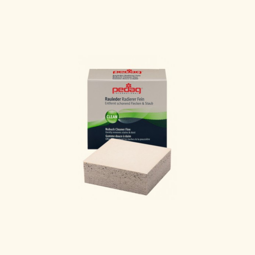 Pedag® Nubuck Cleaner refreshes color, nourishes leather, and protects from dust and moisture.