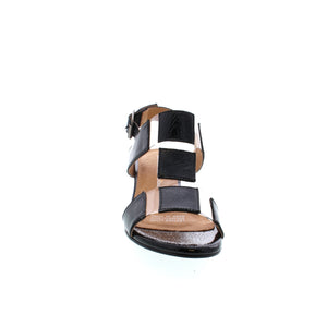 Tamara London Angelic features a metallic leather, geometric upper with an adjustable back strap for a fashion-forward, modern design in this beautiful heeled sandal!