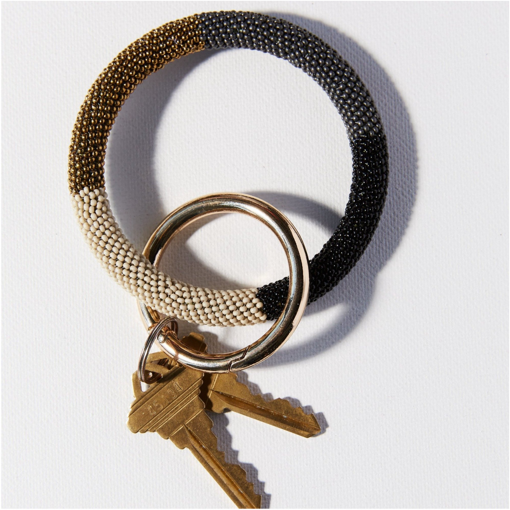 Ink+Alloy Beaded Key Ring - Black/Gold/Ivory