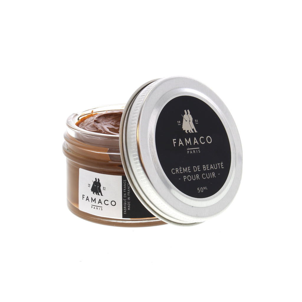 Famaco shoe cream restores color, conditions leather and ensures long-lasting shine. Crafted from various bee and carnauba waxes, natural oils and fats, this shoe cream will leave your footwear looking fully restored!