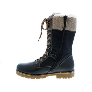 The RemonteD9379-01 mid-calf boot is designed with warm lambswool, Remonte Tex to keep your feet dry, a lace-up front for a customized fit, and a flip grip for extra traction on ice and snow.