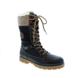 The Remonte D9379-01 mid-calf boot is designed with warm lambswool, Remonte Tex water-resistant technology to keep your feet dry, a lace-up front for a customized fit, and a flip grip for extra traction on ice and snow.