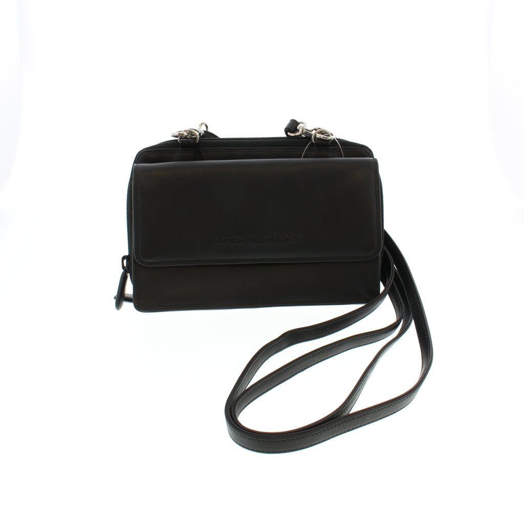 Keep organized with this crossbody from Derek Alexander. Designed with a front organizer with a 3/4 flap that opens to a series of pockets, 17 card slots, and a detachable shoulder strap - this purse will be on repeat! 