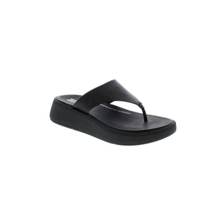 FitFlop F-Mode Flatform sandals in black have a round toe and low 1-2