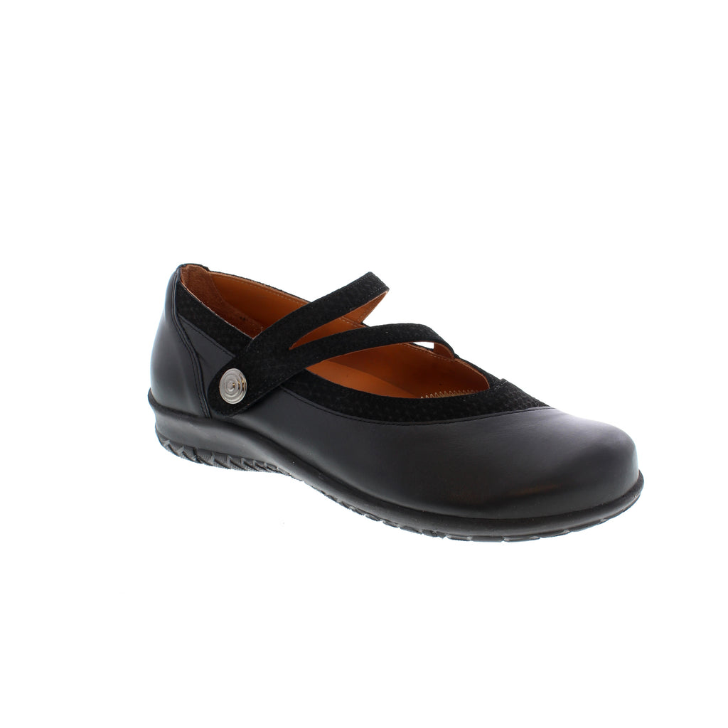 The Katia shoe features an adjustable velcro strap for easy entry. With a comfortable, supportive footbed, your feet will love slipping into these beautiful shoes day after day!