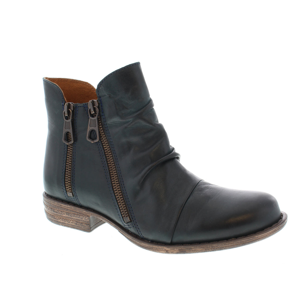 The Logic ankle boot from Miz Mooz is a not-so-ordinary boot that features double outside zippers and a ruched leather upper for effortless comfort and style.