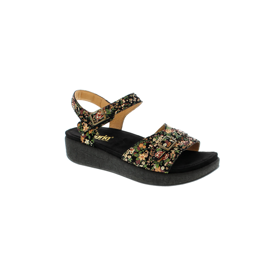 The Alegria Maryn sandal is designed with a beautiful floral pattern, two adjustable hook and loop closures and a rocker bottom to create a gentle heel-to-toe rolling motion to keep your feet moving on all of your summer adventures! 