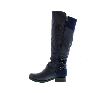 The Patrizia Maxie tall leather boot is sure to turn heads! Crafted from Vegan leather, this knee-high boot is designed with a side zipper for easy on/off, ruching, panelling, lace-up detailing and a gripped sole for traction to bring you the perfect combination of fashion-forward design without sacrificing comfort!