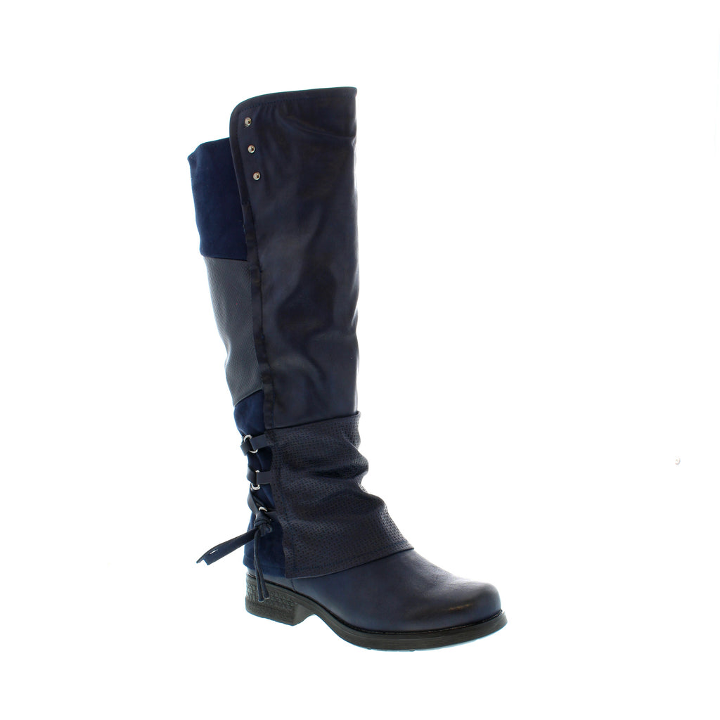 The Patrizia Maxie tall leather boot is sure to turn heads! Crafted from Vegan leather, this knee-high boot is designed with a side zipper for easy on/off, ruching, panelling, lace-up detailing and a gripped sole for traction to bring you the perfect combination of fashion-forward design without sacrificing comfort!