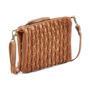 This beautiful Milo bag is functional and stylish with its fringe design! Keep everything organized and in its place with multiple Add a touch of glamour to your wardrobe with the Evelyn wallet-purse by Milo! This leather bag features a front snap closure, zippered pockets, fourteen credit card slots, and a hidden cell phone slit to keep you organized, all while staying fashionable!