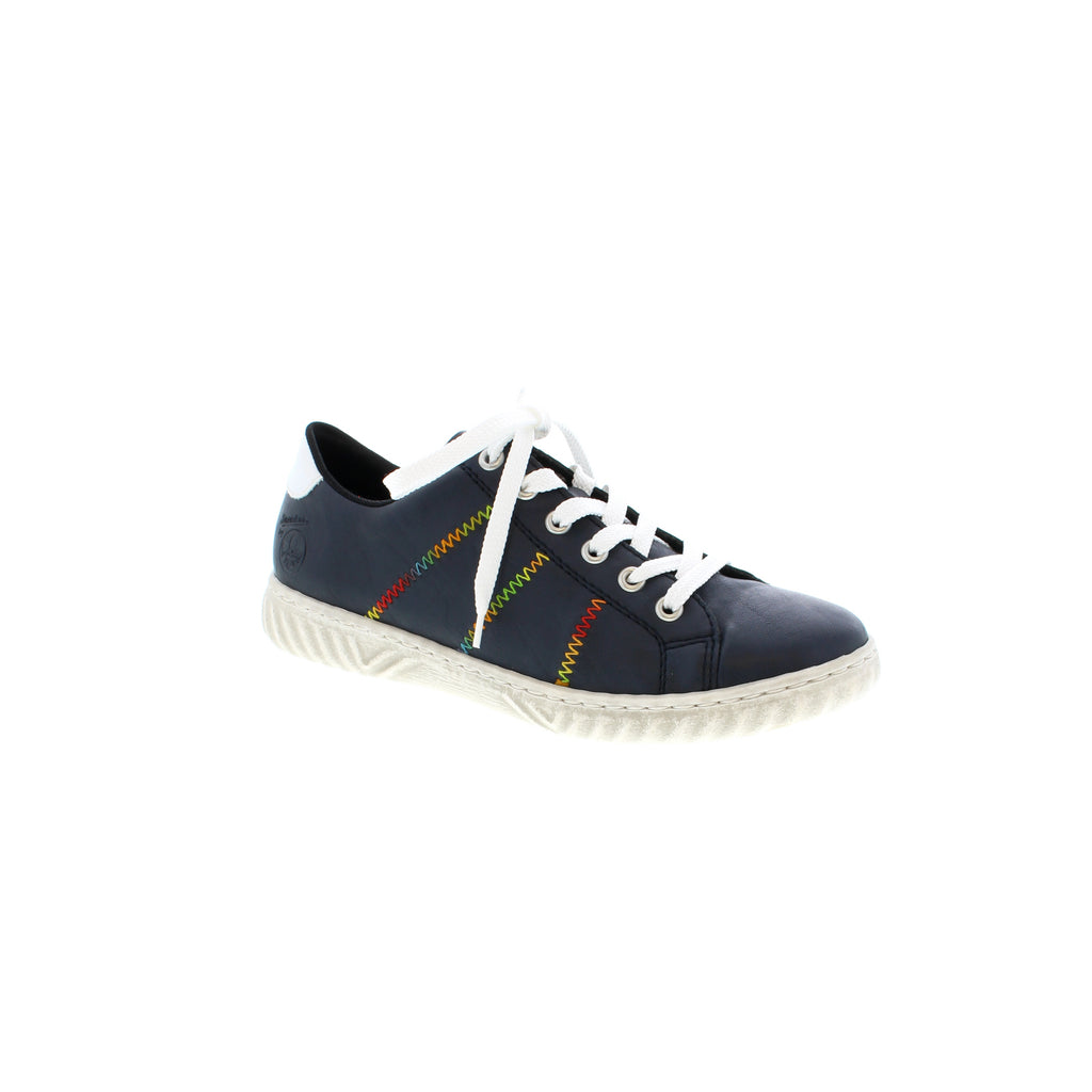 Rieker N0910-14 lace-up sneaker features a smooth upper with colorful stitching to add a unique look to every day! 