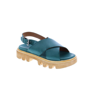 Miz Mooz Pacific platform sandal features a chunky treaded sole, wide leather crisscross straps, and an ankle buckle for the perfect fit in these fashion-forward sandals!