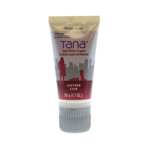 The Tana Self Shine Cream protects, nourishes and shines your shoes in seconds. Containing self-shining waxes and lanolin to create an instant shine with no buffing, this product protects against rain and stain. Packaged in a convenient applicator tube, this cream is easy to apply!