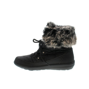 Wanderlust Snowflake quilted boot is designed with waterproof nylon fabric with faux fur detail, lace-up front, plush faux fur/fleece lining, cold rated To -40°C and grippy patterned outsole to give you traction in the snow.  